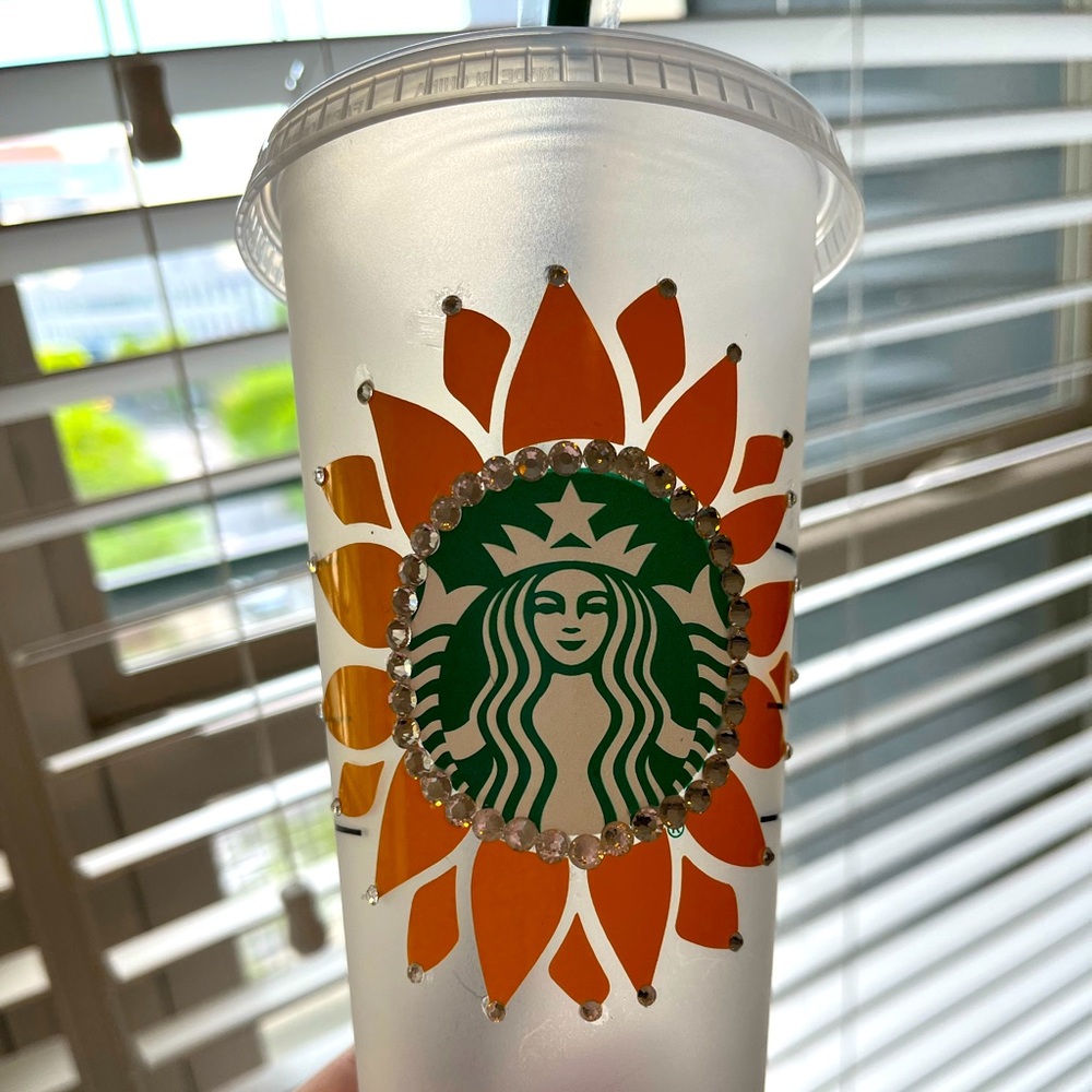 Sunflower Venti Starbucks Cold Cups. Embellished with Rhinestones.